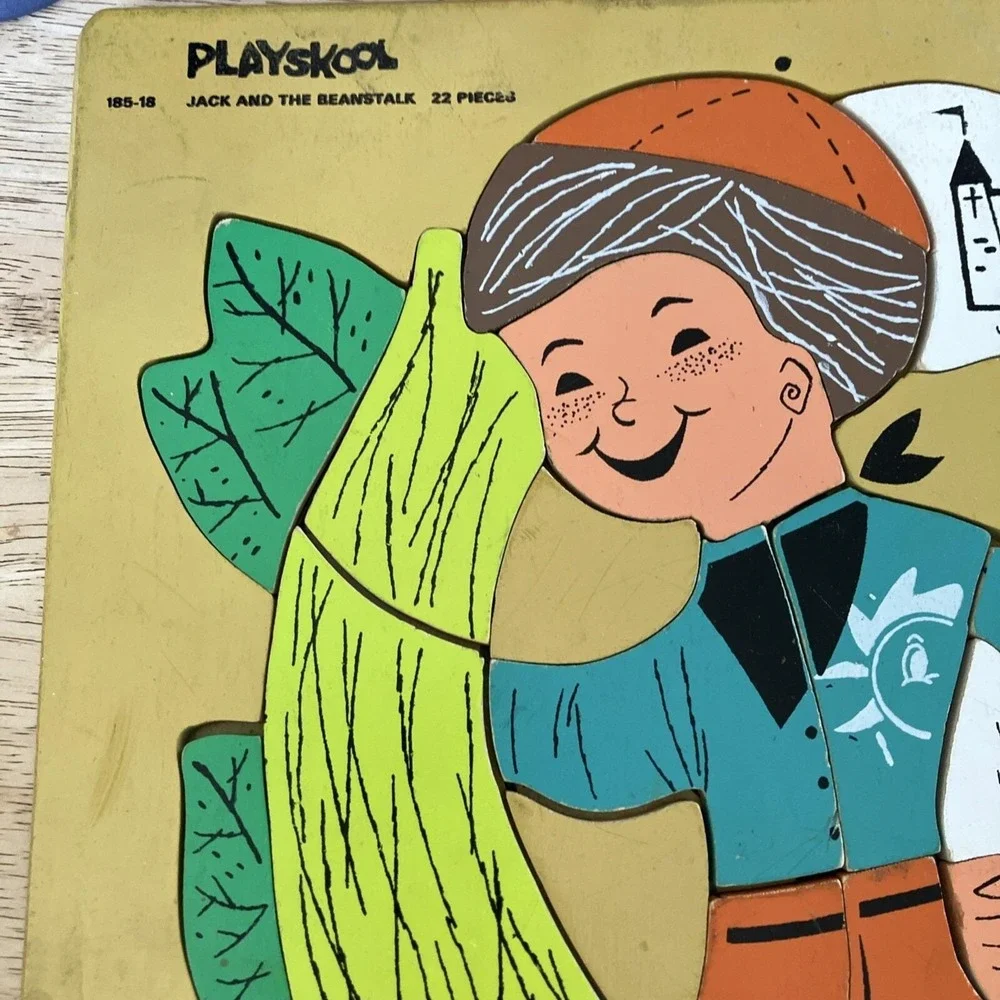 Vintage Wood Playskool Jack and the Beanstalk Inlaid Puzzle 185-18